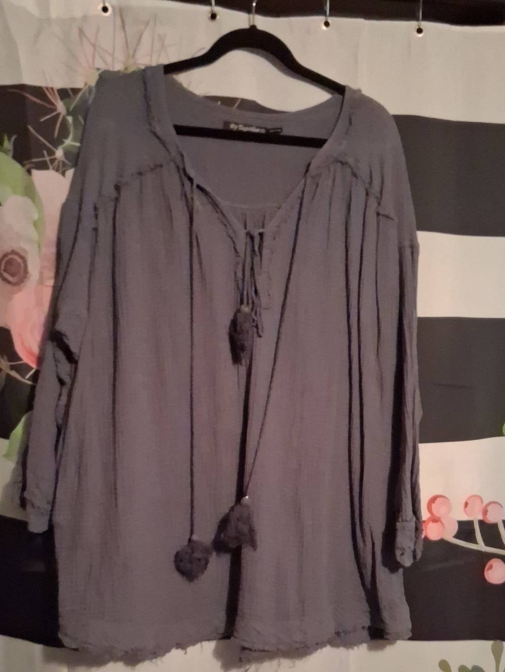 By Together Slate Gray Boho Tie-Front Tunic